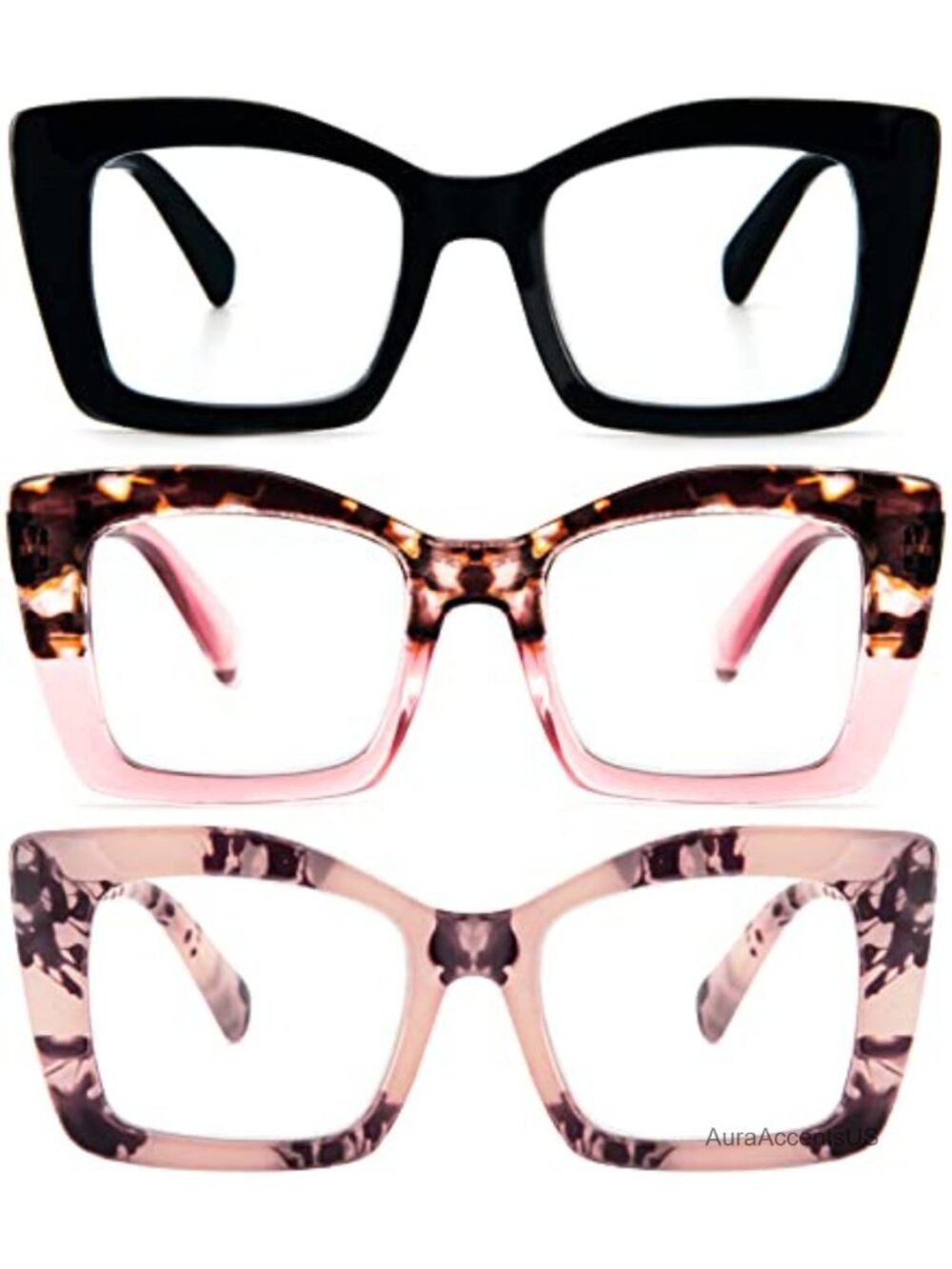 Oversized Square Blue Light Blocking Reading Glasses Spring Hinge